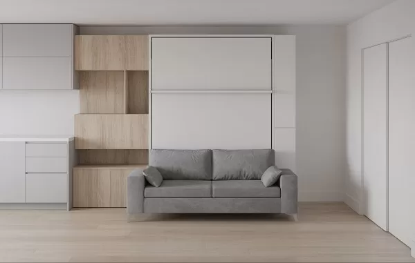 Royal Queen Wall Bed with Sectional Sofa Wardrobe and Bookcase Set 52