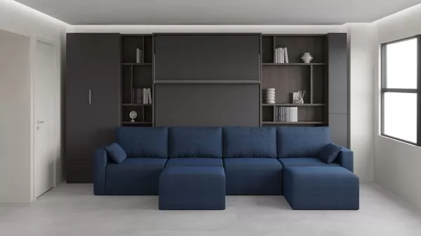 Royal Queen Wall Bed with Sectional Sofa Wardrobe and Bookcase Set 6