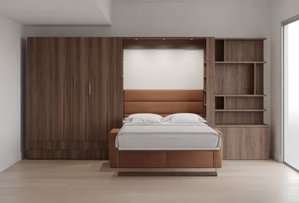 Royal Queen Wall Bed with Sectional Sofa Wardrobe and Bookcase Set 61