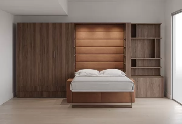 Royal Queen Wall Bed with Sectional Sofa Wardrobe and Bookcase Set 62