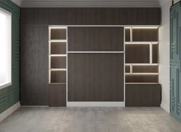 Royal Queen Wall Bed with Sectional Sofa Wardrobe and Bookcase Set 66