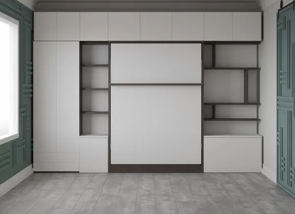 Royal Queen Wall Bed with Sectional Sofa Wardrobe and Bookcase Set 67