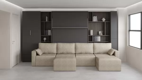 Royal Queen Wall Bed with Sectional Sofa Wardrobe and Bookcase Set 7