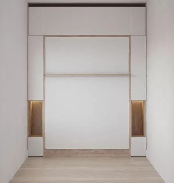 Royal Queen Wall Bed with Sectional Sofa Wardrobe and Bookcase Set 70