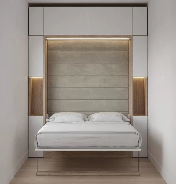 Royal Queen Wall Bed with Sectional Sofa Wardrobe and Bookcase Set 73