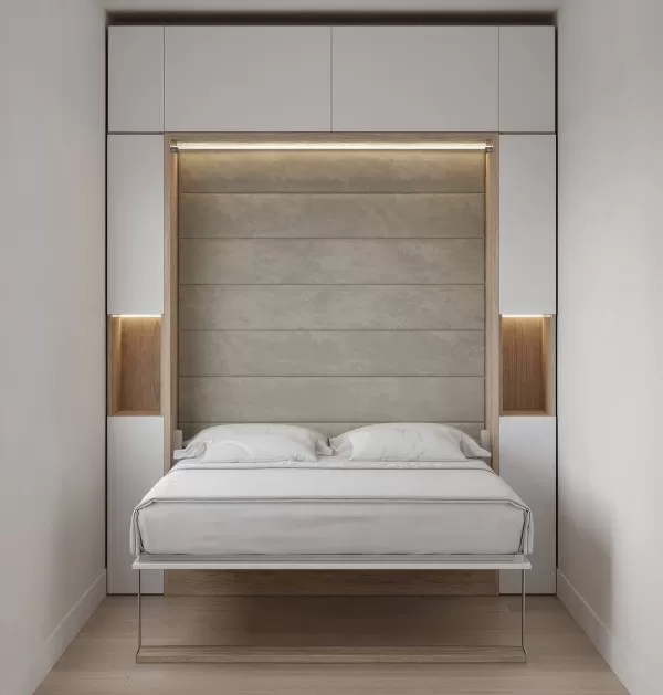 Royal Queen Wall Bed with Sectional Sofa Wardrobe and Bookcase Set 75