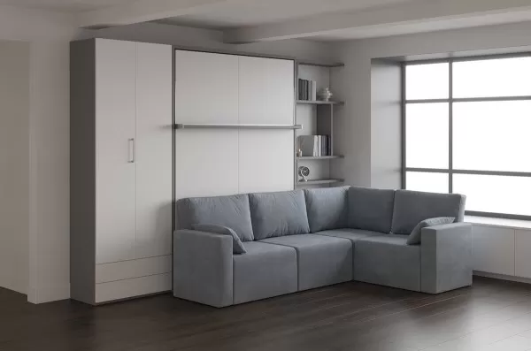 Royal Queen Wall Bed with Sectional Sofa Wardrobe and Bookcase Set 79