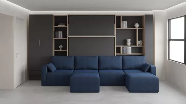 Royal Queen Wall Bed with Sectional Sofa Wardrobe and Bookcase Set 8