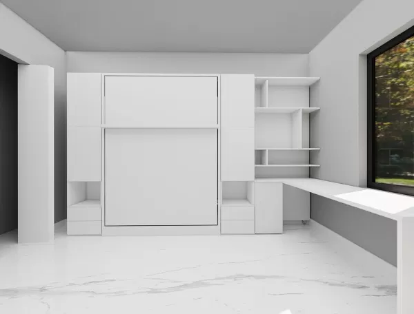 Royal Queen Wall Bed with Sectional Sofa Wardrobe and Bookcase Set 86