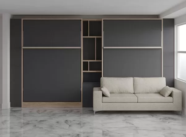 Royal Queen Wall Bed with Sectional Sofa Wardrobe and Bookcase Set 89