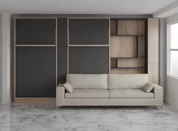 Royal Queen Wall Bed with Sectional Sofa Wardrobe and Bookcase Set 91