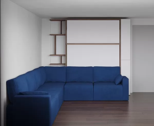 Royal Queen Wall Bed with Sectional Sofa Wardrobe and Bookcase Set 94