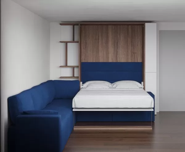 Royal Queen Wall Bed with Sectional Sofa Wardrobe and Bookcase Set 95