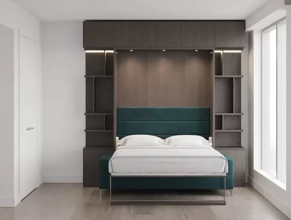 Royal Queen Wall Bed with Sectional Sofa Wardrobe and Bookcase Set 99