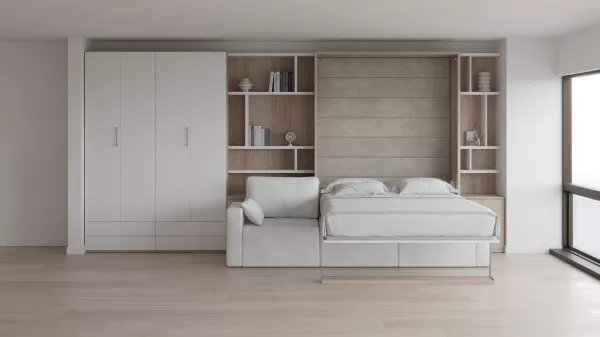 Royal Queen Wall Bed with Sectional Sofa Wardrobes 1