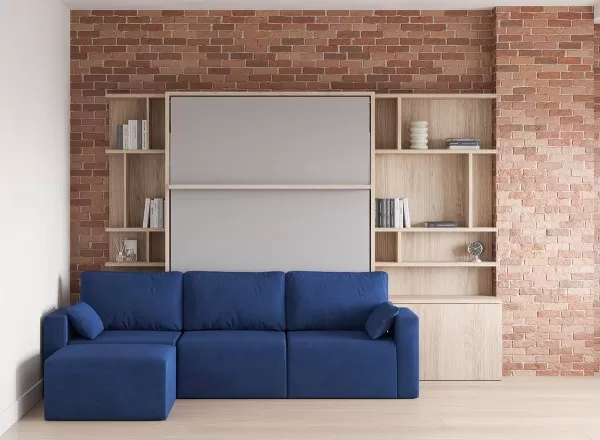 Royal Queen Wall Bed with Sectional Sofa Wardrobes 10