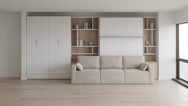 Royal Queen Wall Bed with Sectional Sofa Wardrobes 2