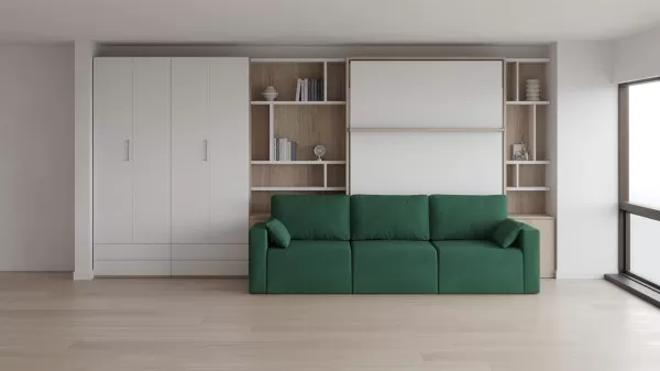 Royal Queen Wall Bed with Sectional Sofa Wardrobes 4