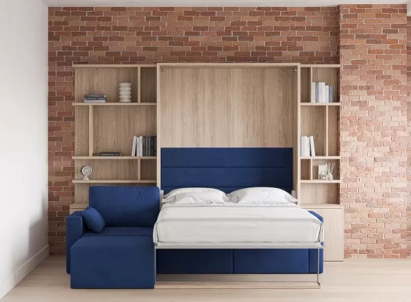 Royal Queen Wall Bed with Sectional Sofa Wardrobes 9