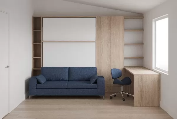 Royal Queen Wall Bed with Sectional Sofa Wardrobes Bookcase and Table 2