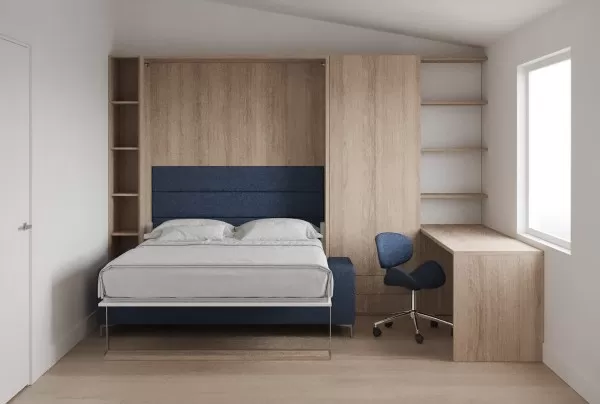 Royal Queen Wall Bed with Sectional Sofa Wardrobes Bookcase and Table 3