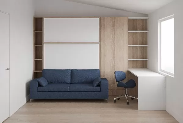 Royal Queen Wall Bed with Sectional Sofa Wardrobes Bookcase and Table 5