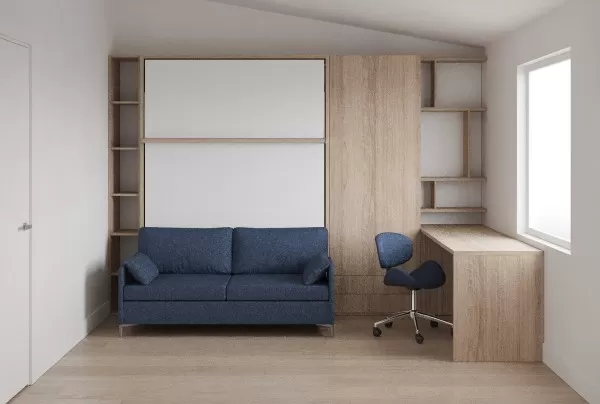 Royal Queen Wall Bed with Sectional Sofa Wardrobes Bookcase and Table 6