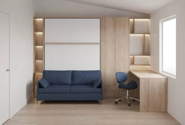 Royal Queen Wall Bed with Sectional Sofa Wardrobes Bookcase and Table 7