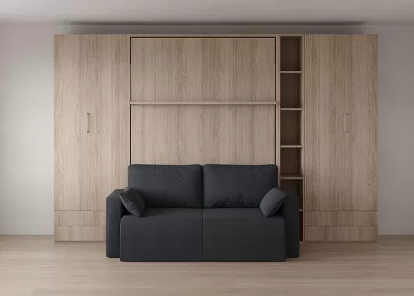 Royal Queen Wall Bed with Sectional Sofa and Bookcase Set 10