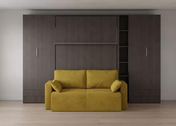 Royal Queen Wall Bed with Sectional Sofa and Bookcase Set 11