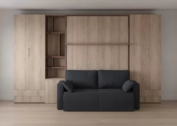 Royal Queen Wall Bed with Sectional Sofa and Bookcase Set 12