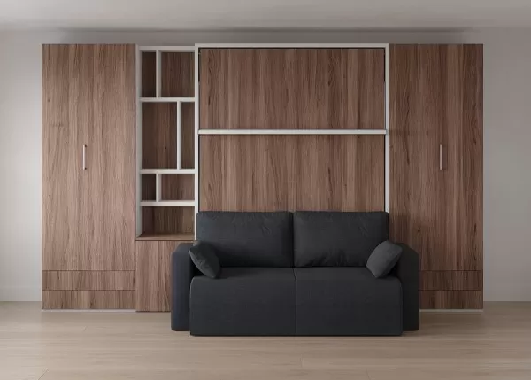 Royal Queen Wall Bed with Sectional Sofa and Bookcase Set 13