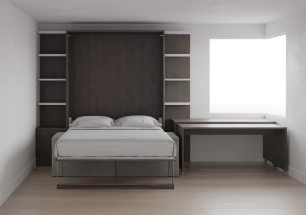 Royal Queen Wall Bed with Sectional Sofa and Bookcase Set 15