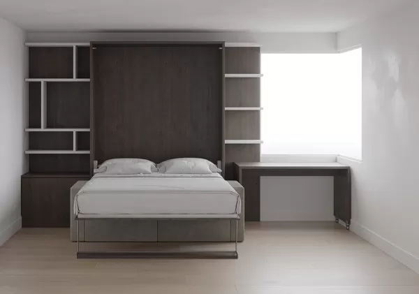 Royal Queen Wall Bed with Sectional Sofa and Bookcase Set 18