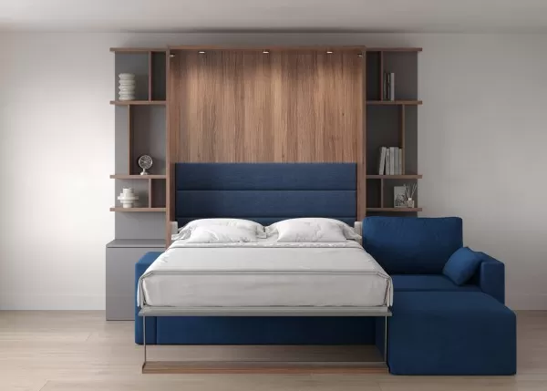 Royal Queen Wall Bed with Sectional Sofa and Bookcase Set 23