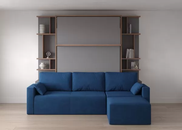 Royal Queen Wall Bed with Sectional Sofa and Bookcase Set 24