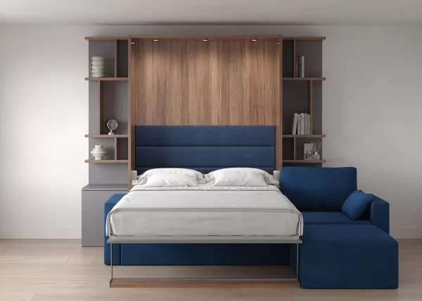 Royal Queen Wall Bed with Sectional Sofa and Bookcase Set 56