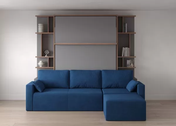 Royal Queen Wall Bed with Sectional Sofa and Bookcase Set 57