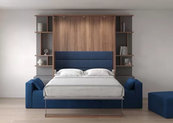 Royal Queen Wall Bed with Sectional Sofa and Bookcase Set 58