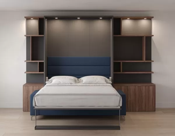 Royal Queen Wall Bed with Sectional Sofa and Bookcase Set 60