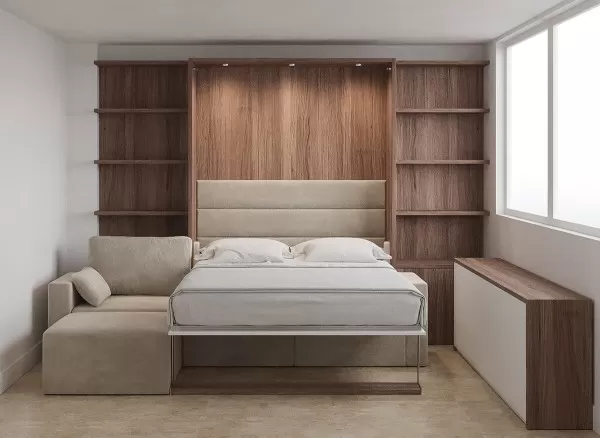 Royal Queen Wall Bed with Sectional Sofa and Bookcase Set 62