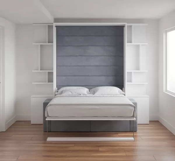 Royal Queen Wall Bed with Sectional Sofa and Bookcase Set 64