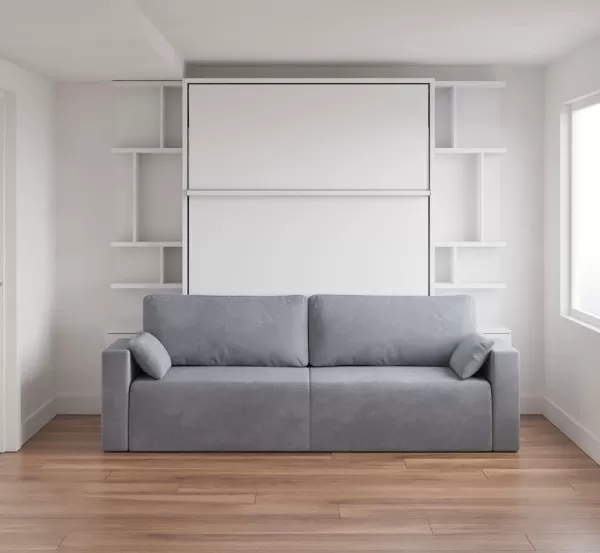 Royal Queen Wall Bed with Sectional Sofa and Bookcase Set 65