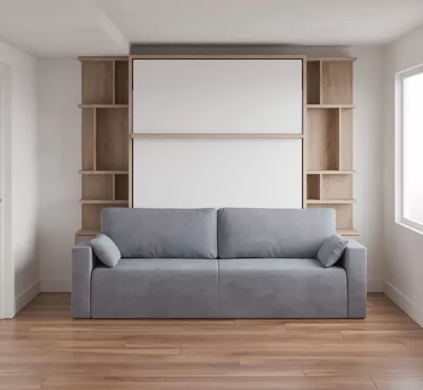 Royal Queen Wall Bed with Sectional Sofa and Bookcase Set 67