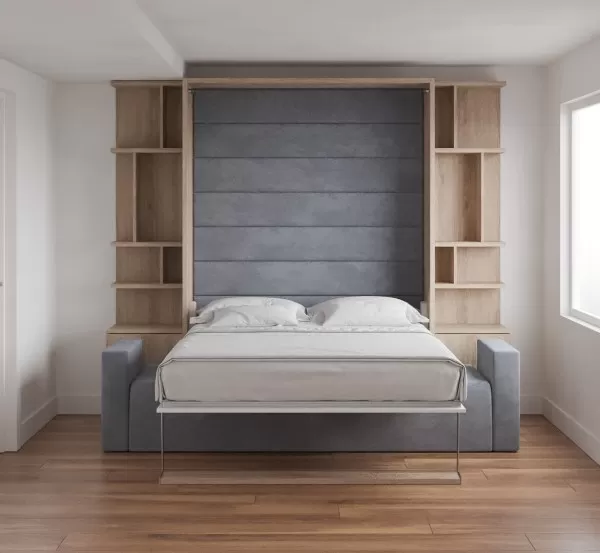 Royal Queen Wall Bed with Sectional Sofa and Bookcase Set 68