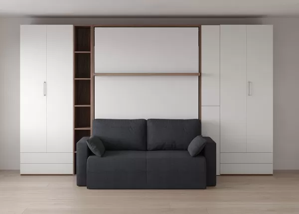 Royal Queen Wall Bed with Sectional Sofa and Bookcase Set 7