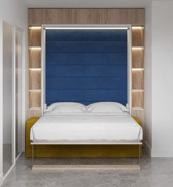 Royal Queen Wall Bed with Sectional Sofa and Bookcase Set 74