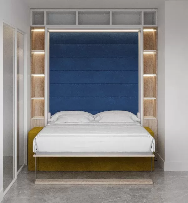 Royal Queen Wall Bed with Sectional Sofa and Bookcase Set 76