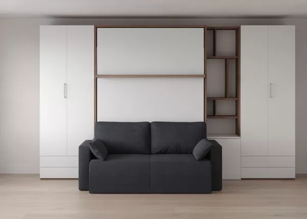 Royal Queen Wall Bed with Sectional Sofa and Bookcase Set 8