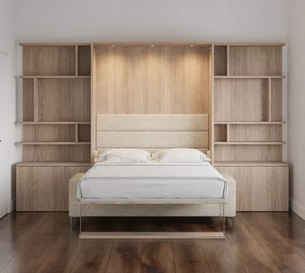 Royal Queen Wall Bed with Sectional Sofa and Bookcase Set 85